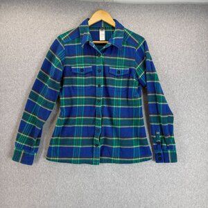 Patagonia LS Fjord Flannel Shirt‎ Womens Size 6 Blue Green Plaid Organic Cotton
